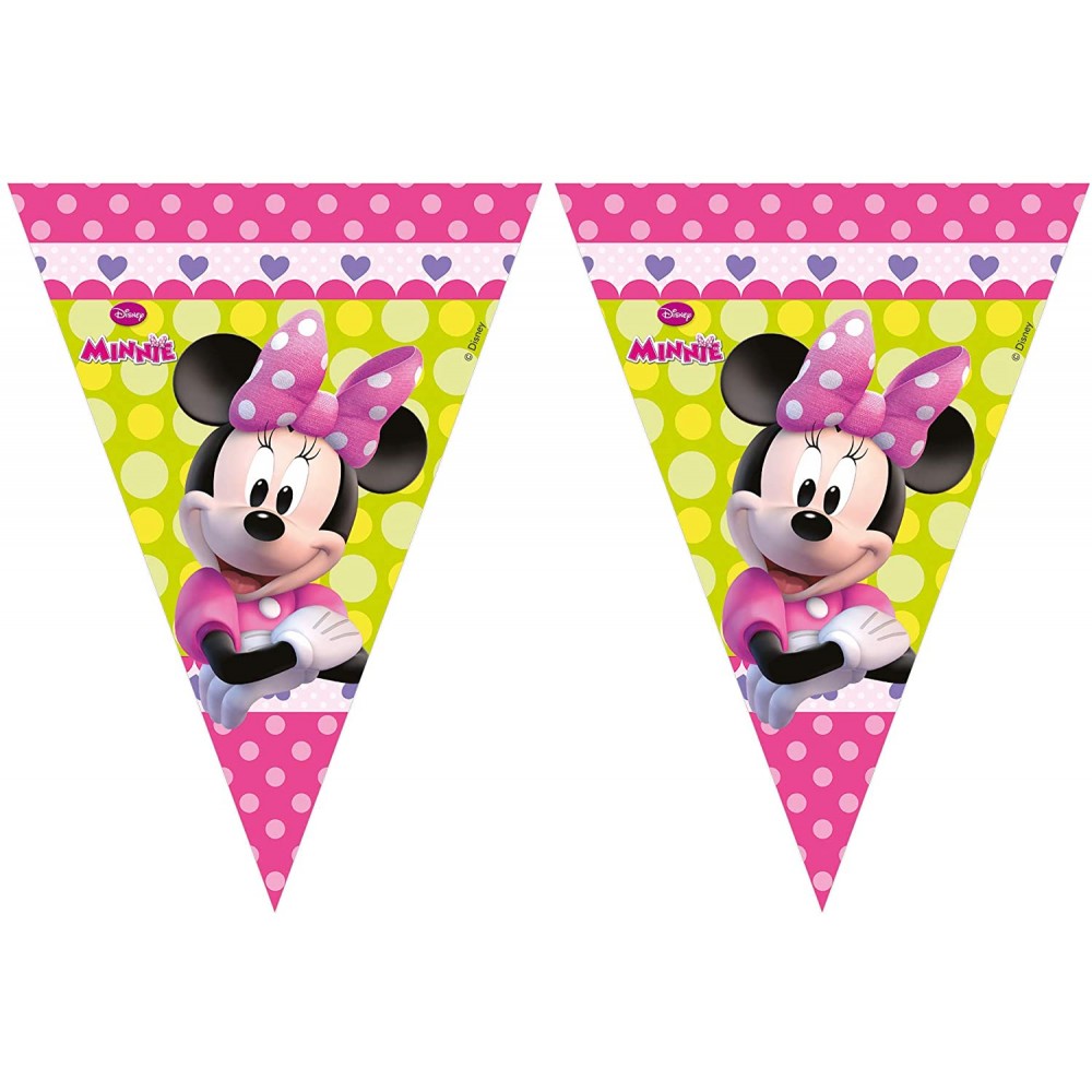 Festone bandierine di Minnie, da 3 metri, per feste, in PVC, da appendere