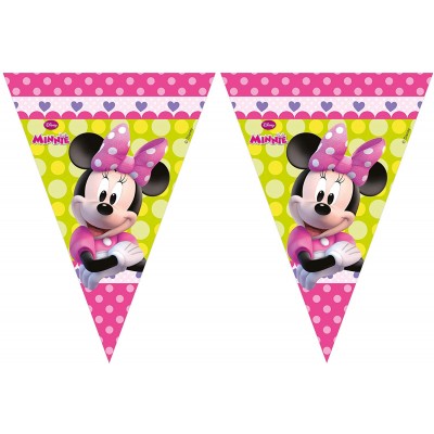 Festone bandierine di Minnie, da 3 metri, per feste, in PVC, da appendere