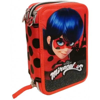 Astuccio Ladybug a 3 scoparti con zip, per la scuola