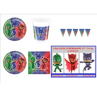 Set tavola per 24 ospiti dei Pj Masks, Super Pigiamini, accessori e addobbi