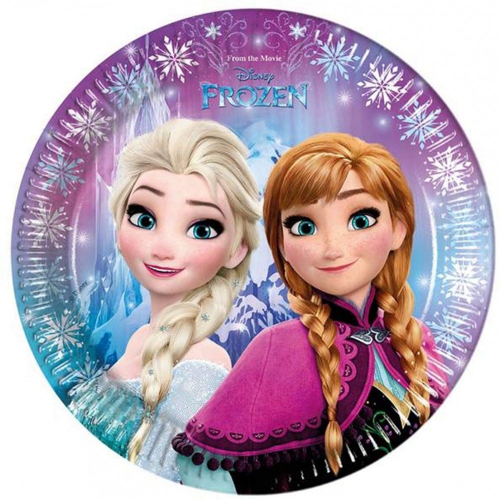 Confezione da 8 piatti Frozen Disney, in cartoncino e PVC, usa e getta