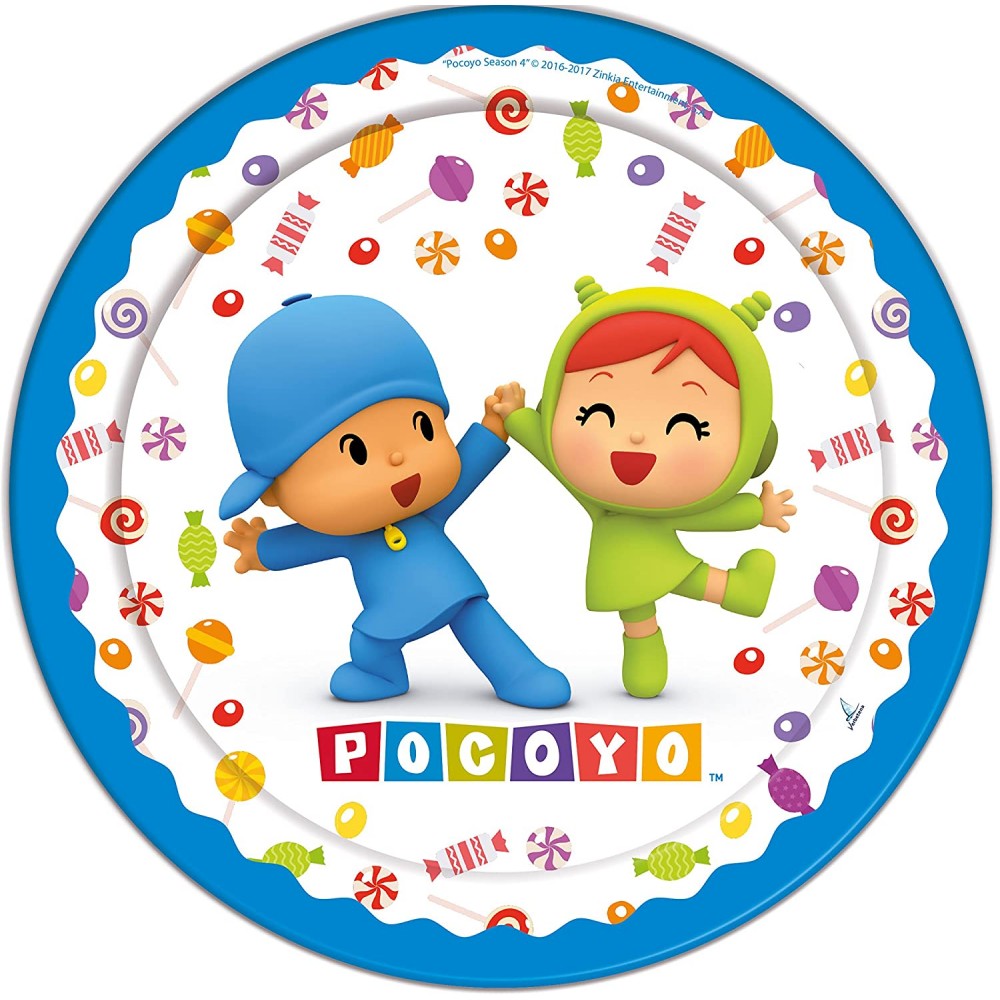 Confezione con 8 piatti di Pocoyo e Miniera da 18 cm