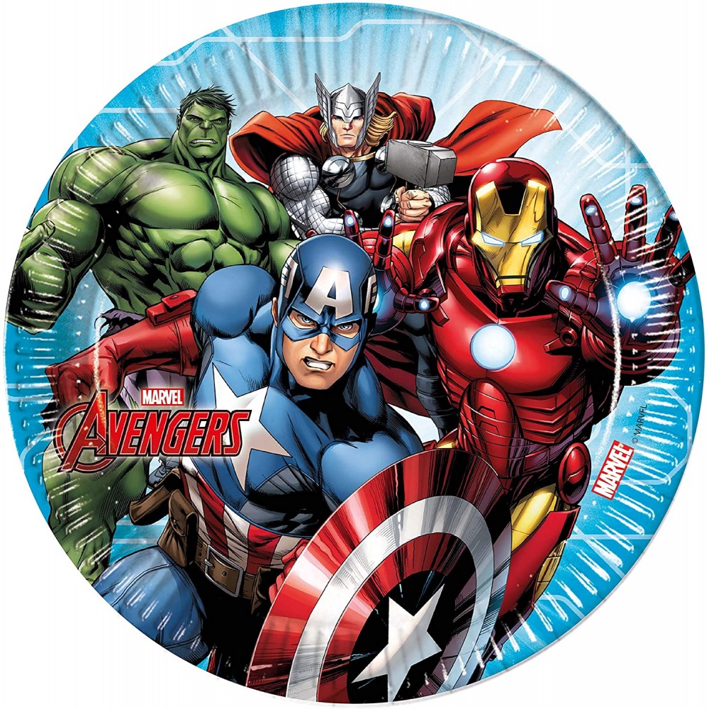 Conf. da 8 piatti Avengers in cartoncino, usa e getta